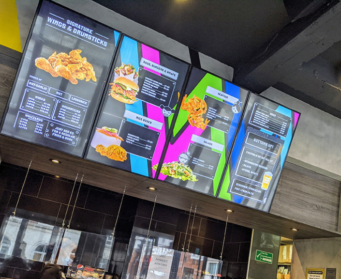 digital menu board wings shop